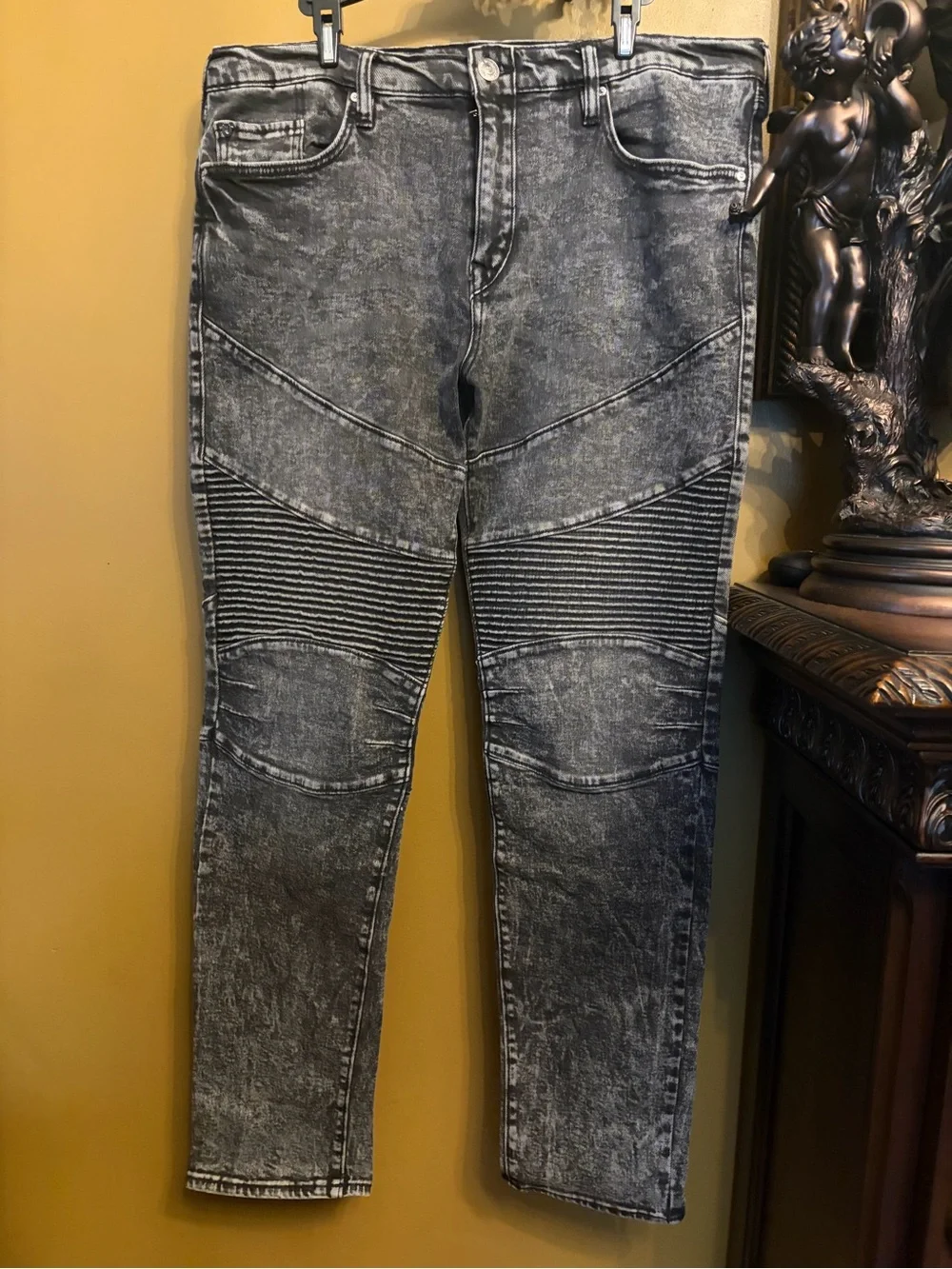 True Religion Men's Slim Straight Black Gray Acid Wash Jeans